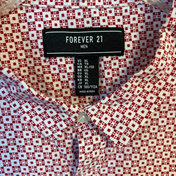 Forever 21 Red Geometric Print Short Sleeve Button-Down Shirt Men's Size XL - Picture 3 of 4
